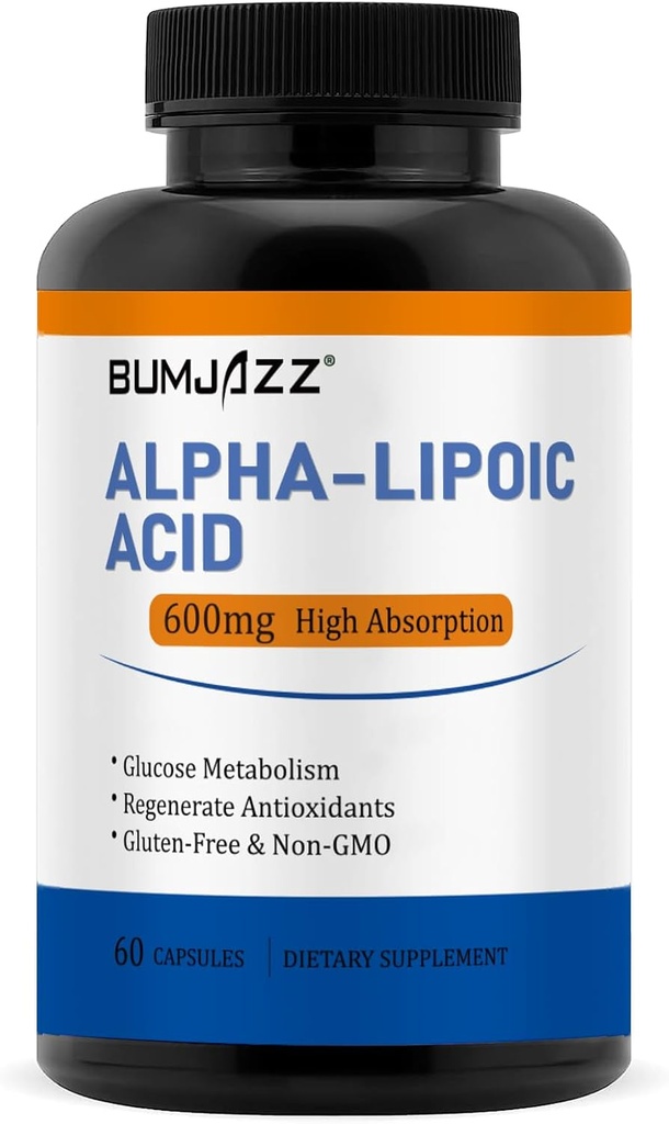 Alpha Lipoic Acid 600mg, Membantu Dukung Glumbolisme dan Regenerate Antioksidants Non-GMO - Gluten Free - Soy Free - 60 Cacah