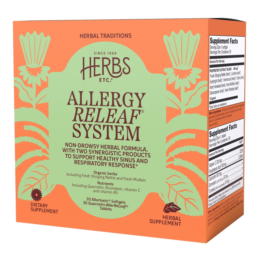 Herbs, Etc. Allergy ReLeaf System - Seasonal Discomfort Suplement - Menyediakan Dukungan untuk Sneezing & Itchy Eyes - Dukungan Sinus Fungsi - 30 Softgels (30 Pelayan)