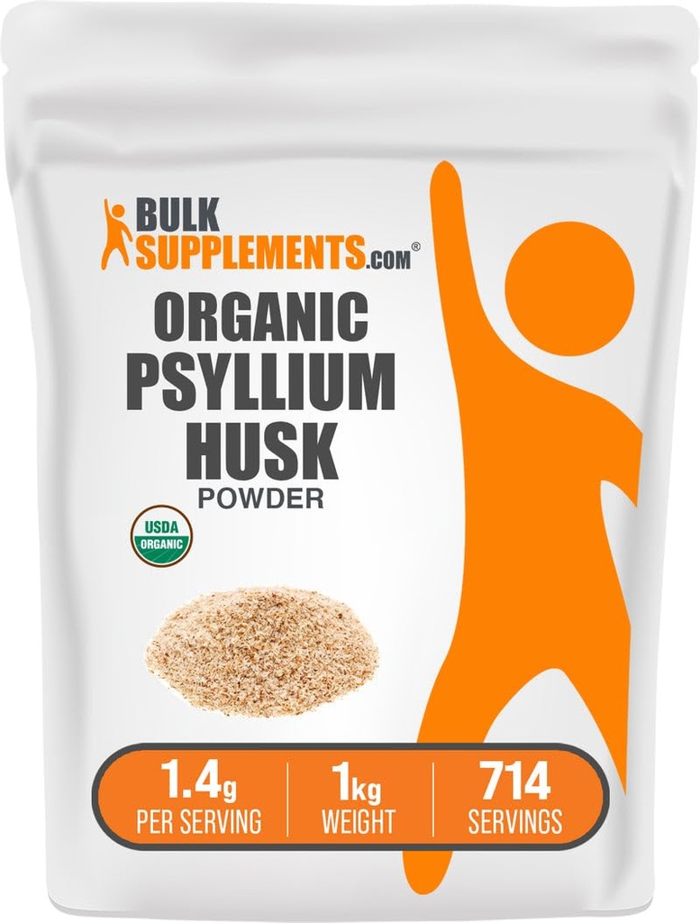 BulkSuplements.com Organic Psyllium Husk Powder - Psyllium Husk Powder for Baking, Fiber Suplemen - Gluten Bebas, 1.4g per Serving, 1kg (2.2 lbs) (Paket 1)