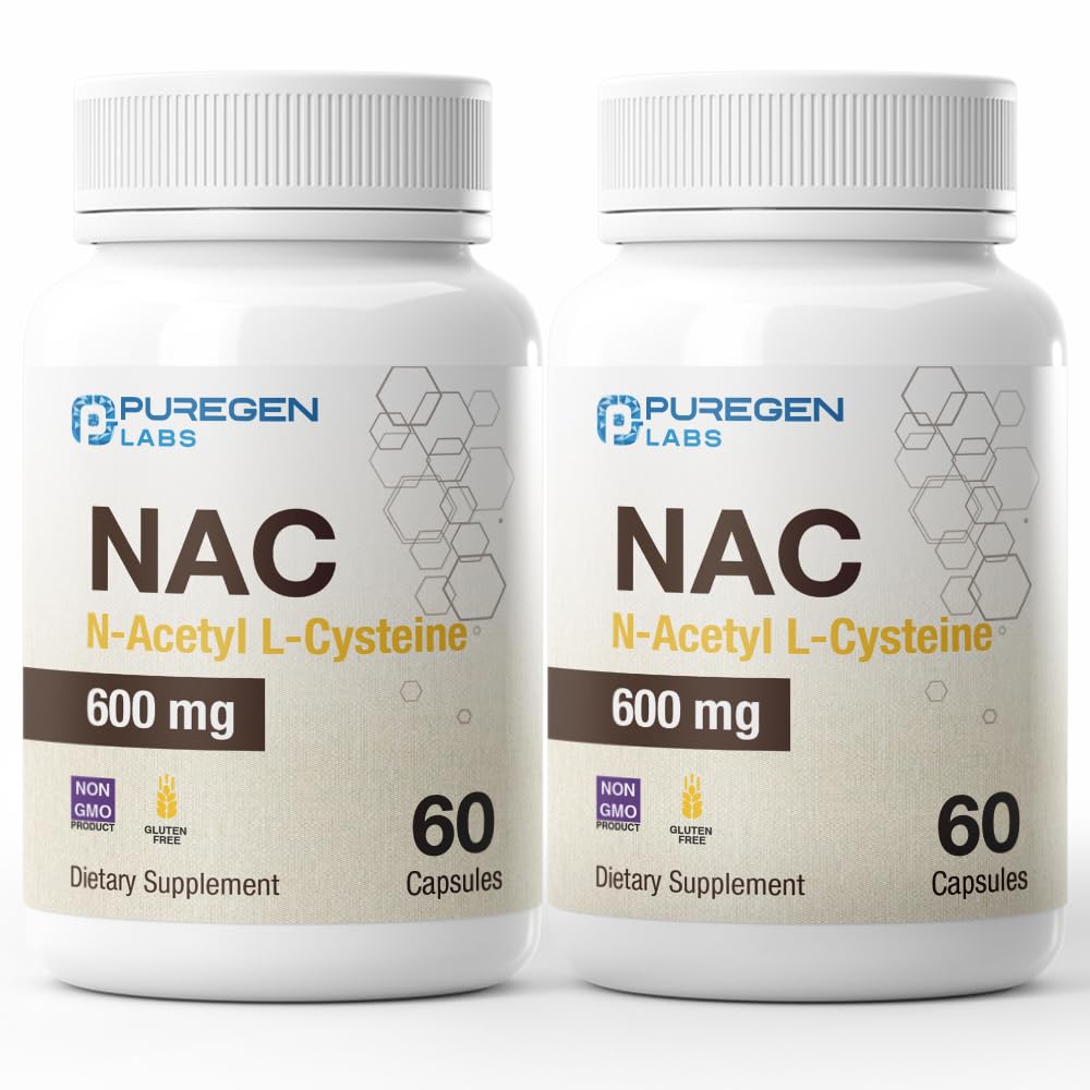 Lab Puregen N-Acetyl- L- Cysteine (NAC) 600mg, Support Imune, Respiratory, Kesehatan Hati, NAC 600 mg, Dukungan powerantioksidant, Free- radikal, Absorb - Total 120 Veggie Capsules