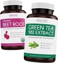 Beet Root & Green Tea Extract (2- Week Supply) Beet & Tea Power Mix - Root Beet Organic Beet with Black Pepper for Absorpsi 1250mg (30 Tea Extract 98% dengan EGCG 100mg per layanan (30 caps)