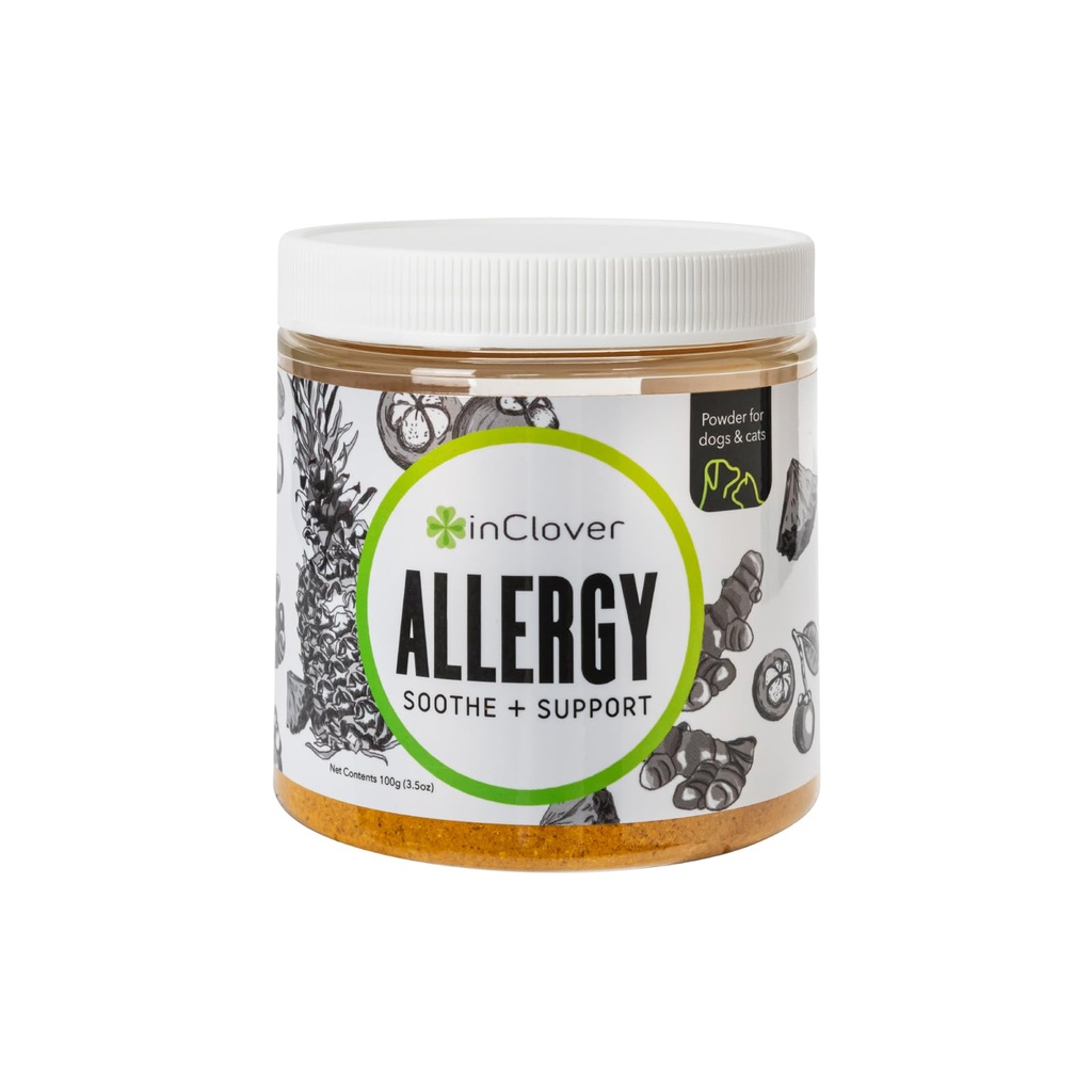 In Clover Natural Dog Allergy Relief Suplement with Turmeriic - BioReparliant Treat Powder Suplement for Dogs with Seasonal Allergies, Mangosteen Helling Keeving Histamine Levels