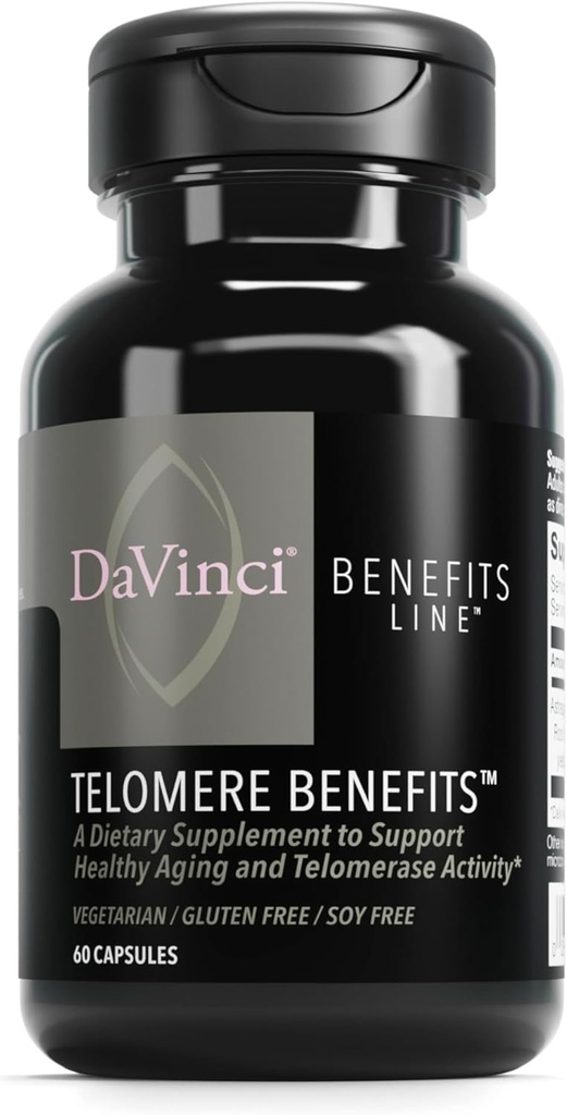 DAVINCI Labs Telomere Benefits - Dietary Suplemen Dietary untuk Mendukung Penuaan Kesehatan, Tingkat Antioksidant, Memory dan Teleremase Aktivitas * - dengan Astragalus Root Extract - Gluten- Free - 60 Vegetable Capsules