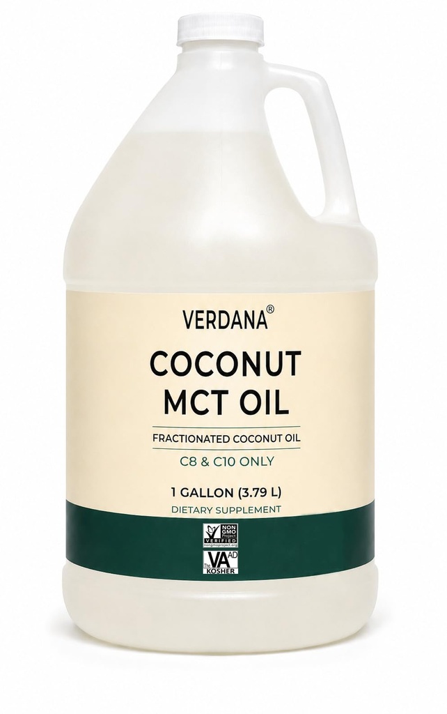 Verdana Coconut MCT Oil 1 Gallon - Pangan untuk Keto Coffee, Unflashted Natural Oil Pulling Mouthwash, Massage, Aromaterapi - 100% dari Coconut - Medium Chain Trigliserides - Non-GMO, Kosher