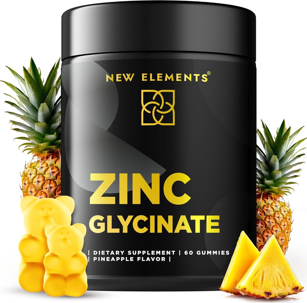 Zinc Glycinate Gummies for Orang Dewasa 124; Zinc Suplemen 50 mg 124; Pendukung Kesehatan Ammune 124; Metabolisme 124; Skin Care Suplemen 124; Non-GMO 124; GMO-Gluten- Free 124; Natural Pineapple Flavor 124; oleh New Elements