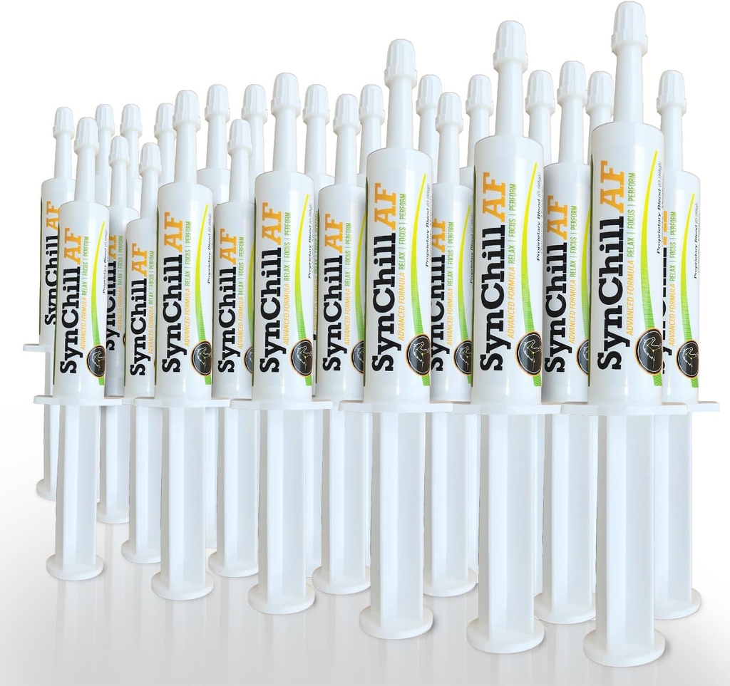 SynChill AF Calming Gel for Nervous Horses - Single Serving - Advanced Formula with L-Theanine, Increated Potency, 100% Natural Supplemen, Disposition & Confidence Dukungan untuk Kuda - 25 Pack