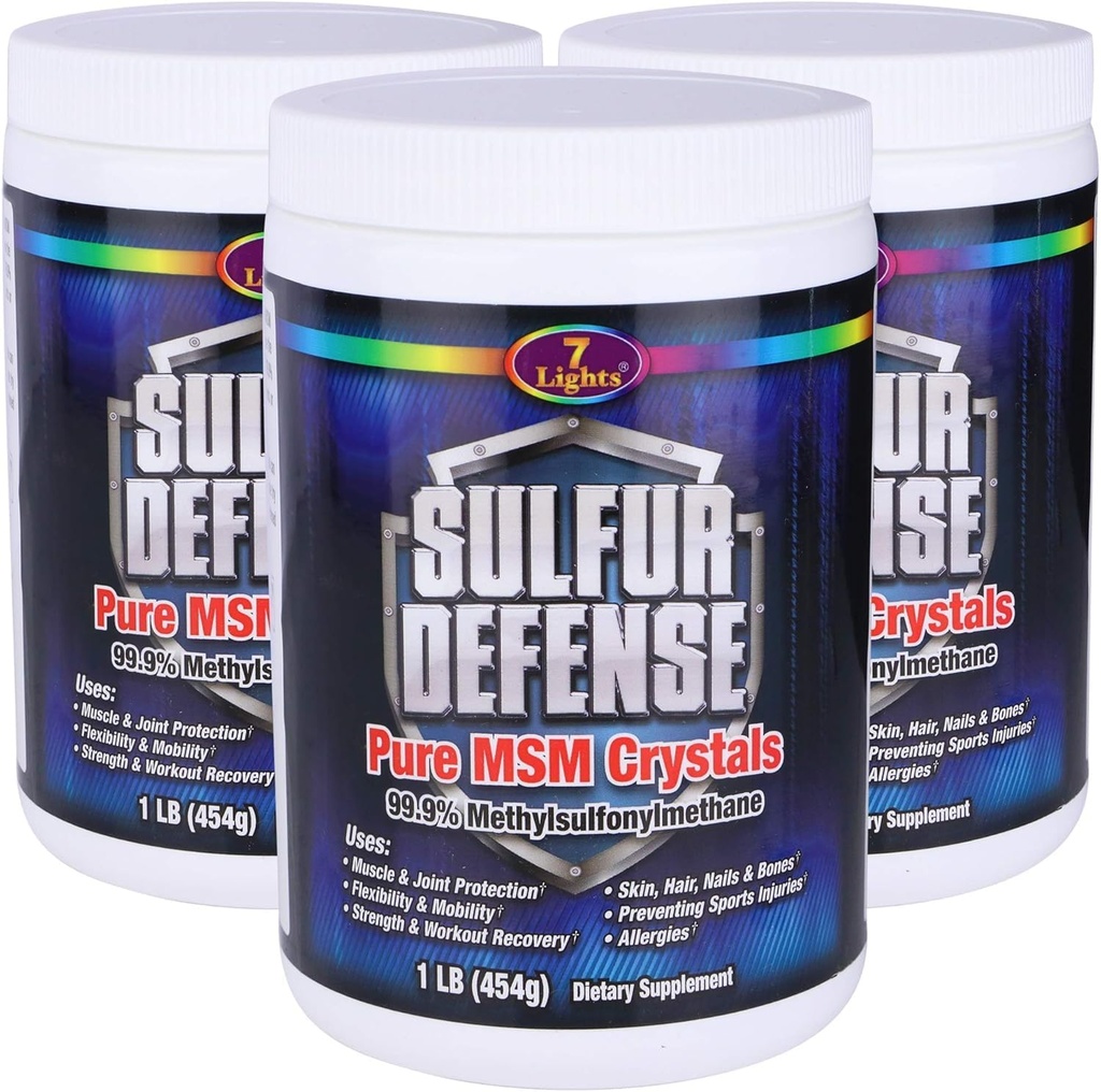 7 Lights Sulfur Defense Optivice - MSM 99.9% Dep MSM Pure 124; Dietary Suplement for Joints, Skin & Imune Dupport - Organic Methylsulfonymetana, Vegan, Non-GMO, Gluten- Free - Made in USA (3 x 1 LB)