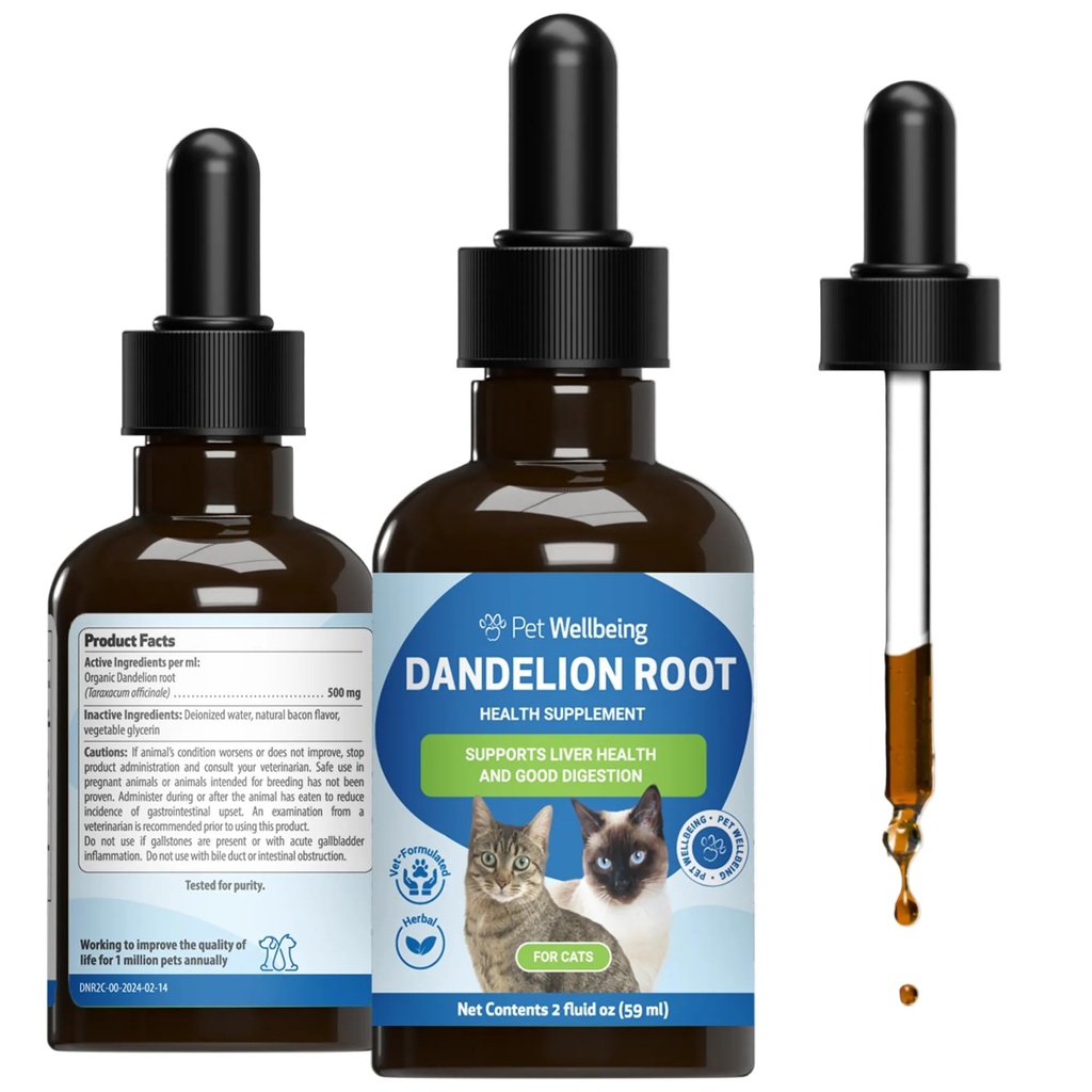 Akar Dandelion Pet Wellion for Cats - Liver & Heart Health, Digetsy Fungsi, Blood Sugar Support, Sertifikasi Organik - Veterinian Formulated Herbal Supplemen 2 oz (59 ml)