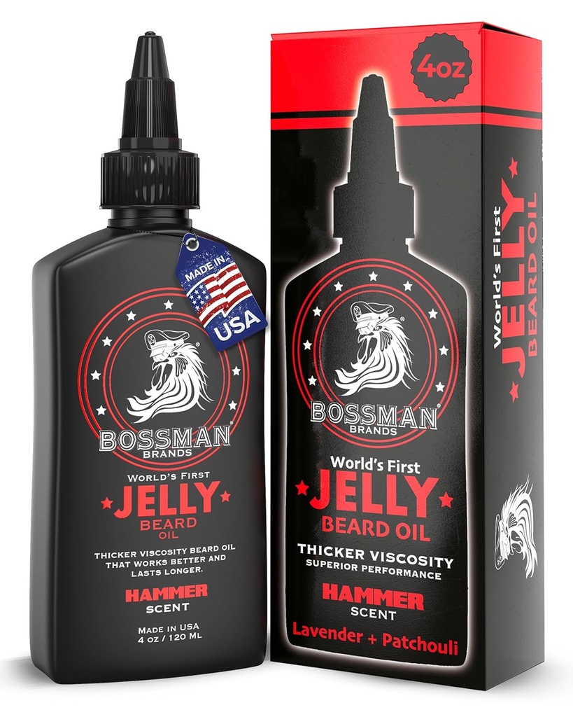 Bossman Jelly Beard Oil for Men (4 oz, Hammer Scent) - Softens, Moisturizes & Conditions with Natural Ingreations