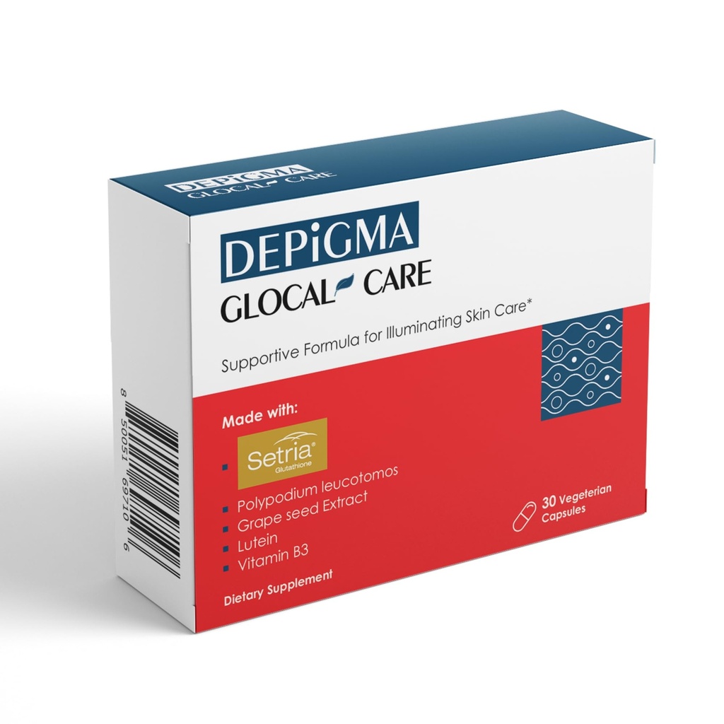 GlocalCare Depigma Dukungan Reduksi Hiperpigmentasi, Melasma & Dark Spots dengan Glutathione, Polypodium Leucotomos, Grape Benih & Marigold Extract