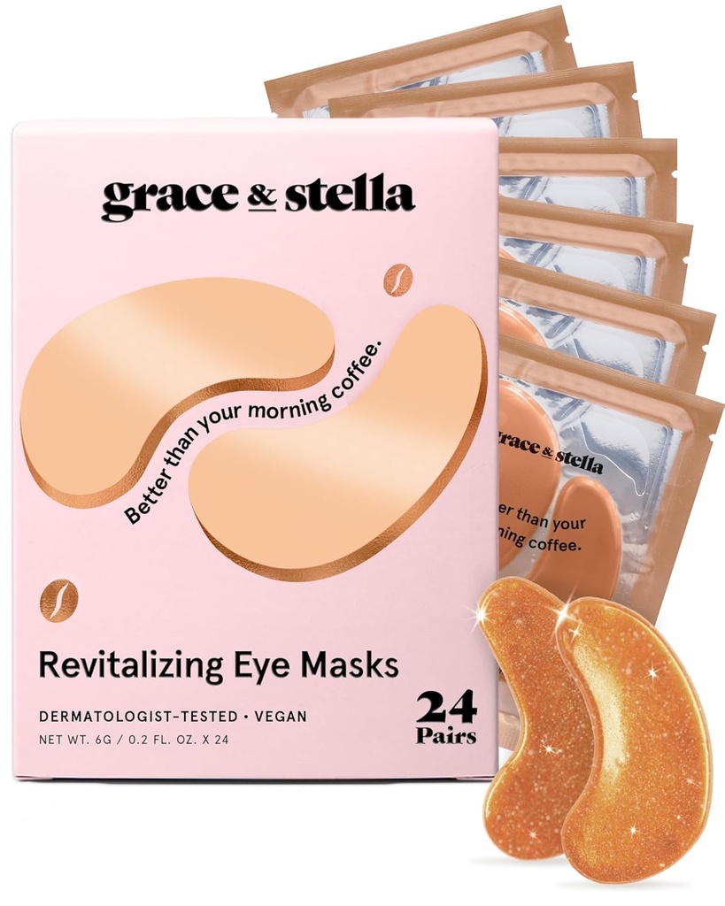 grace & stella Caffeine Under Eye Patches - Awaking Eye Patches for Puffy Eyes and Dark Circles - Under Eye Mask Patches with Niacinamide & Hyaluronic Acid - Vegan, Cruelty- Free (Bronze, 24 Pairs)