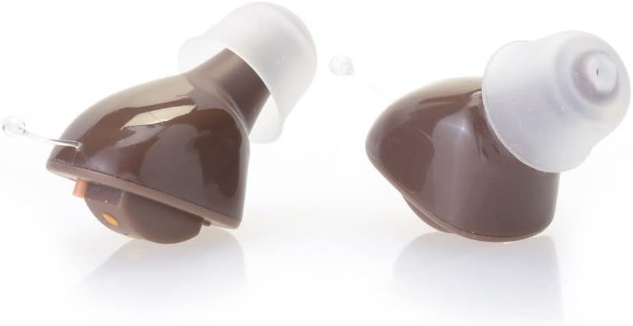 Hearing Aid w / Rechargeable Carrying Case & Extra Ear Tips (Brown)