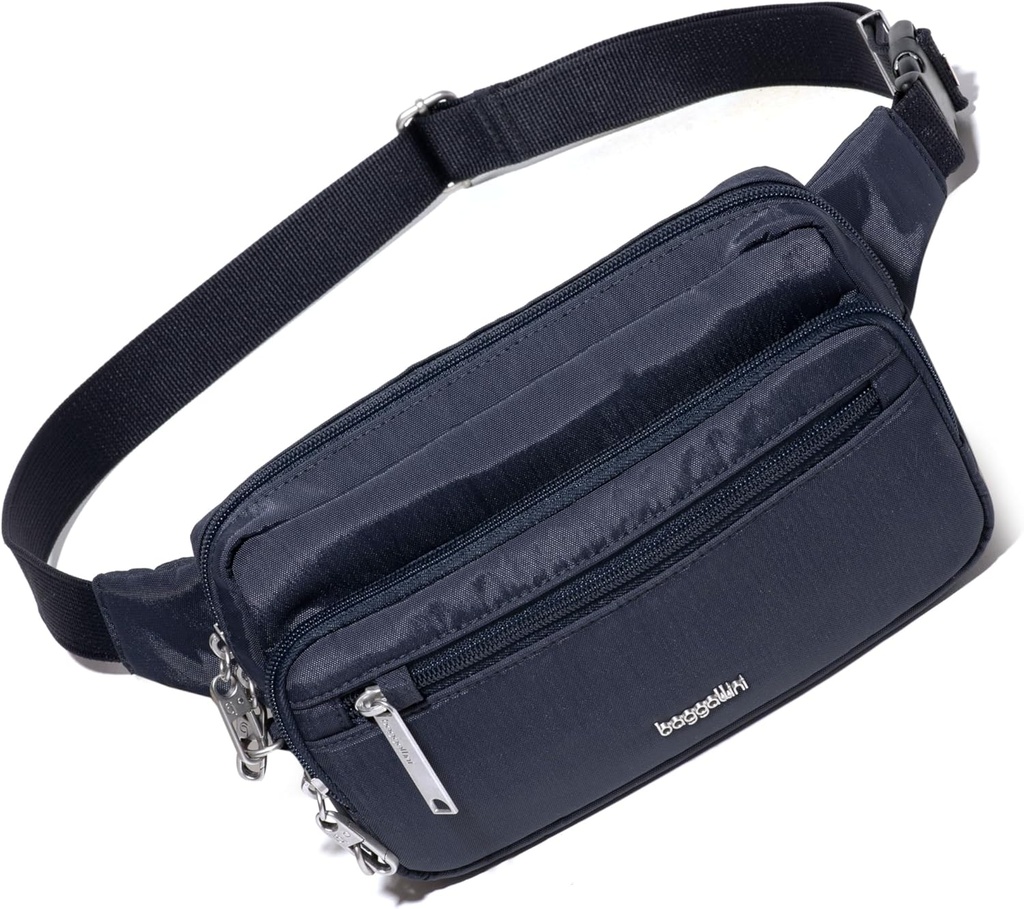 Bagallini Securtex Anti- Theft Belt Fanny Pack untuk Wanita RFID Domlet Locking Zipper- Travel Bag Crossbody Purse