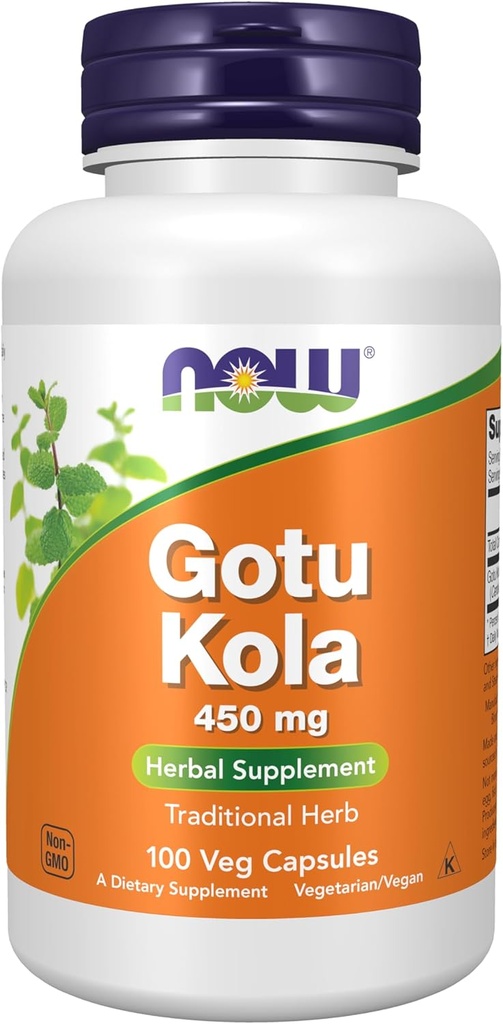 NOW Foods Suplemen, Gtu Kola (Centella asiatica) 450 mg, Herbal Suplemen, 100 Veg Capsules