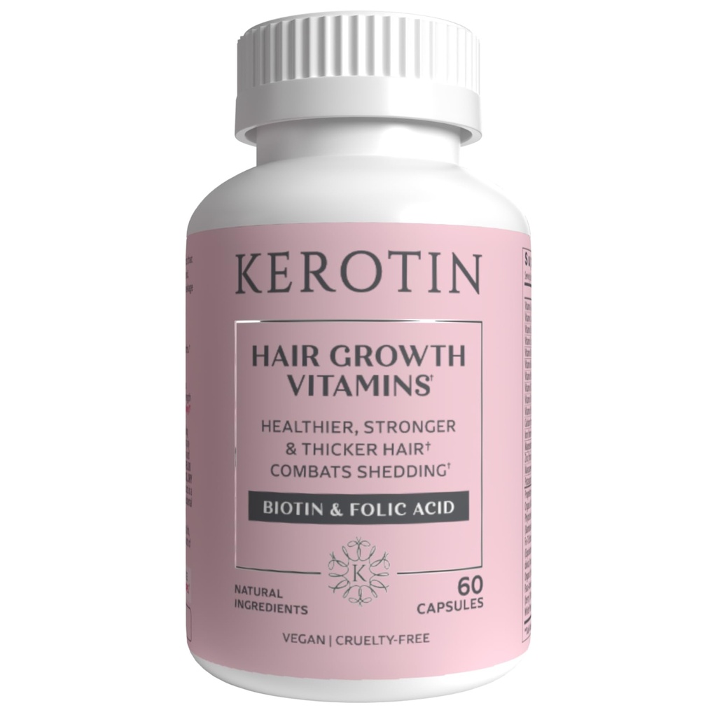 Kerotin Growth Vitamin, Biotin Suplement, DHT Blocker, Collagen Stimulator, untuk Support Hair Los, Nail & Skin Care, termasuk Saw Palmetto, Vitamin D3 & More - 60 Pills (1 Bulan Supply)