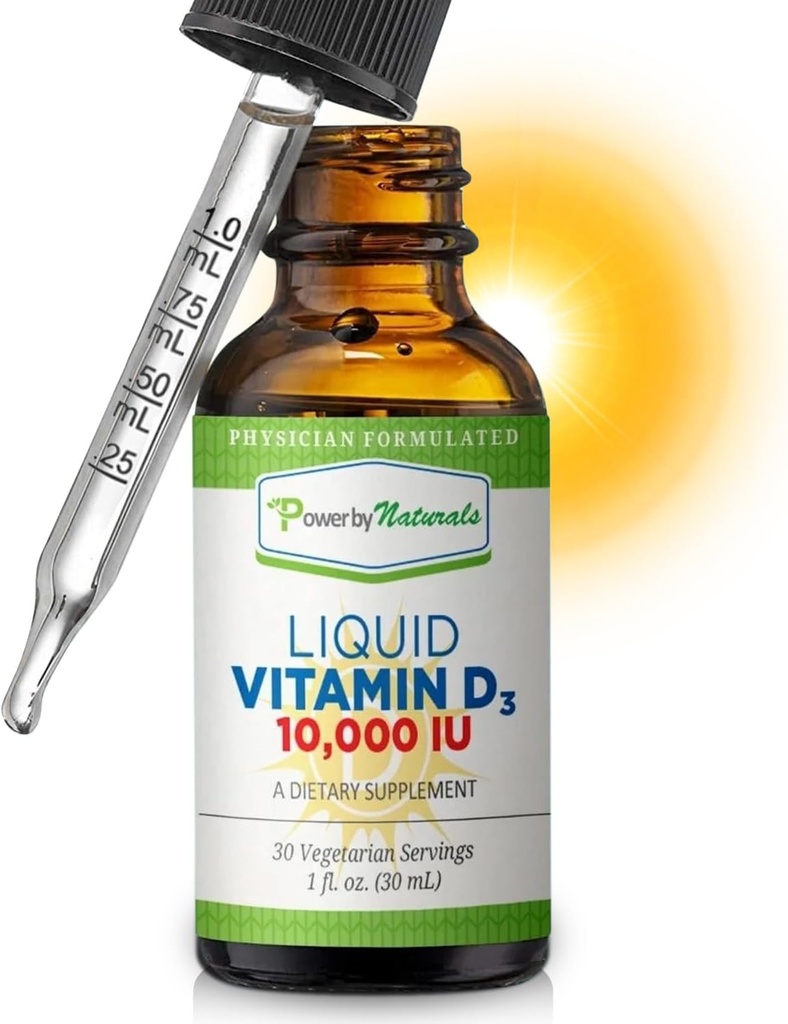 Power By Vitamin D3 Liquid Drops 10000 IU - High- Potamin D3 for Adult Bone Power & Imune Dupport - Gluten- GMO, Sugar- Free Vitamin - Orange Flavor, 1 fl Oz (30 Pelayan)