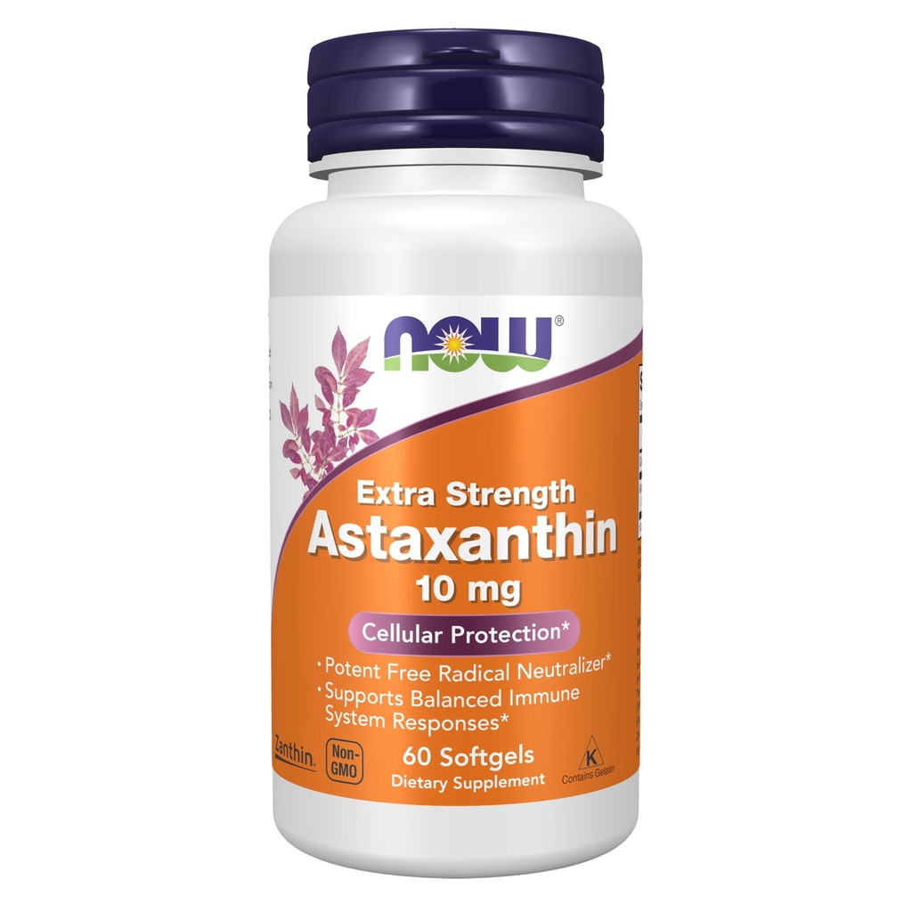 Sekarang Makanan Suplemen, Astaxanthin 10mg, Ekstra Kekuatan, berasal dari Non- GMO Haematococcus Pluvialgae Microgae dan secara alami telah terjadi Lutein, Kanthaganthin dan Beta- Carotene, 60 Softgeels