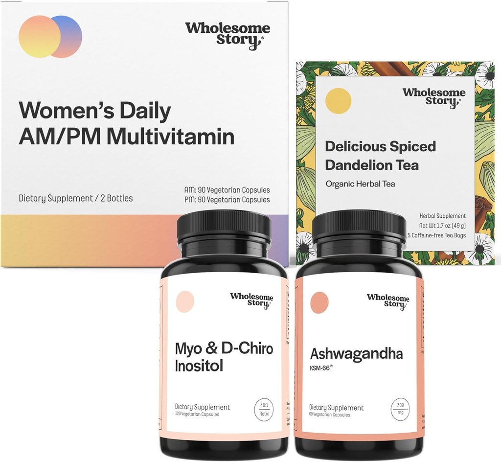 Chill Out Bundle 124; Myo Inositol & D Chiro Inositol 124; KSM 66 Ashwagandha Suplemen 124; Premium Bioavailable Daily Multivitamin for Women with Iron and Focule 124; Organic Roast Dandelion Tea