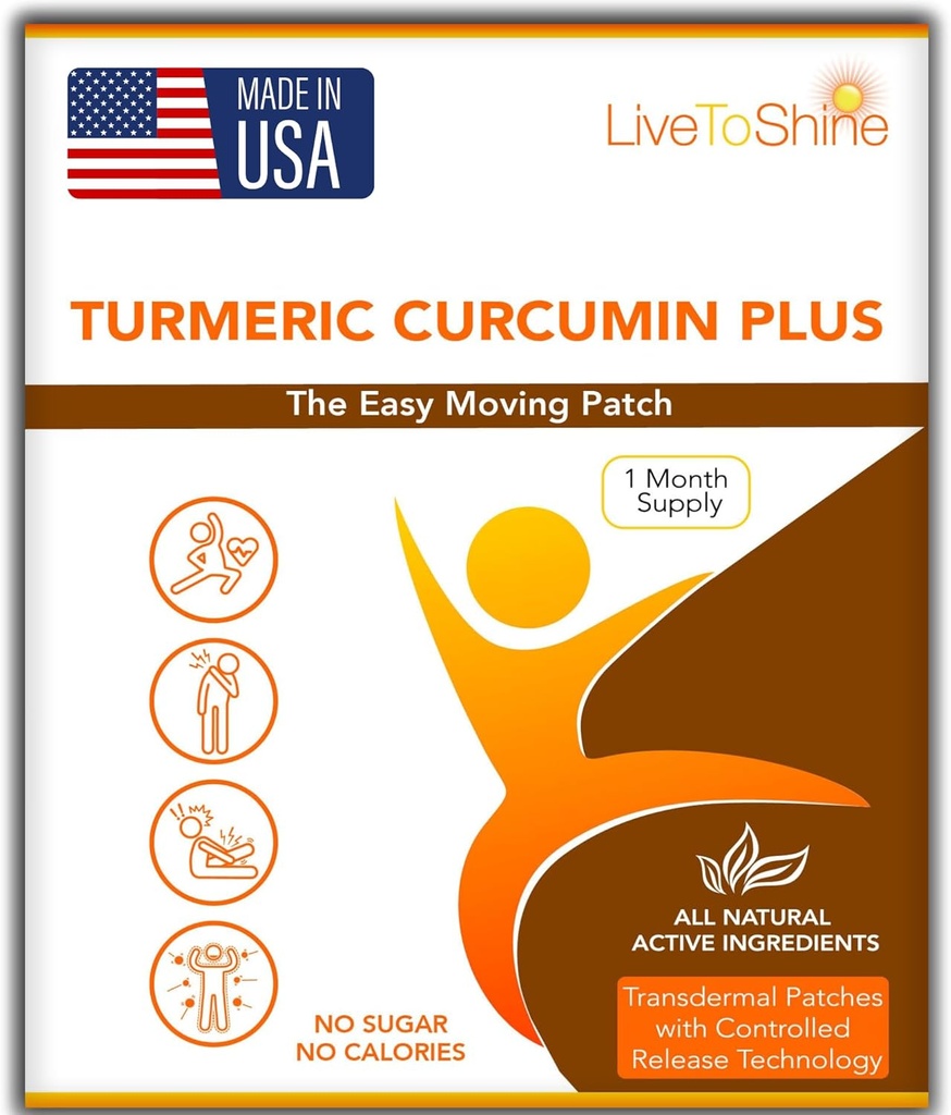Live To Shine Turmeric Curcumin Topical Patches for Men and Women - 30 Days Supply - USA Made