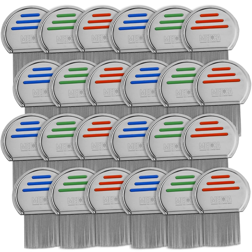 Lice Comb - (Pack 24) Kepala Perlakuan Lice yang Secara Individually Dikemas Stainless Steel Louse dan Nit Combs Menghapus Eggs dengan Tips Berkembang untuk Kenyamanan
