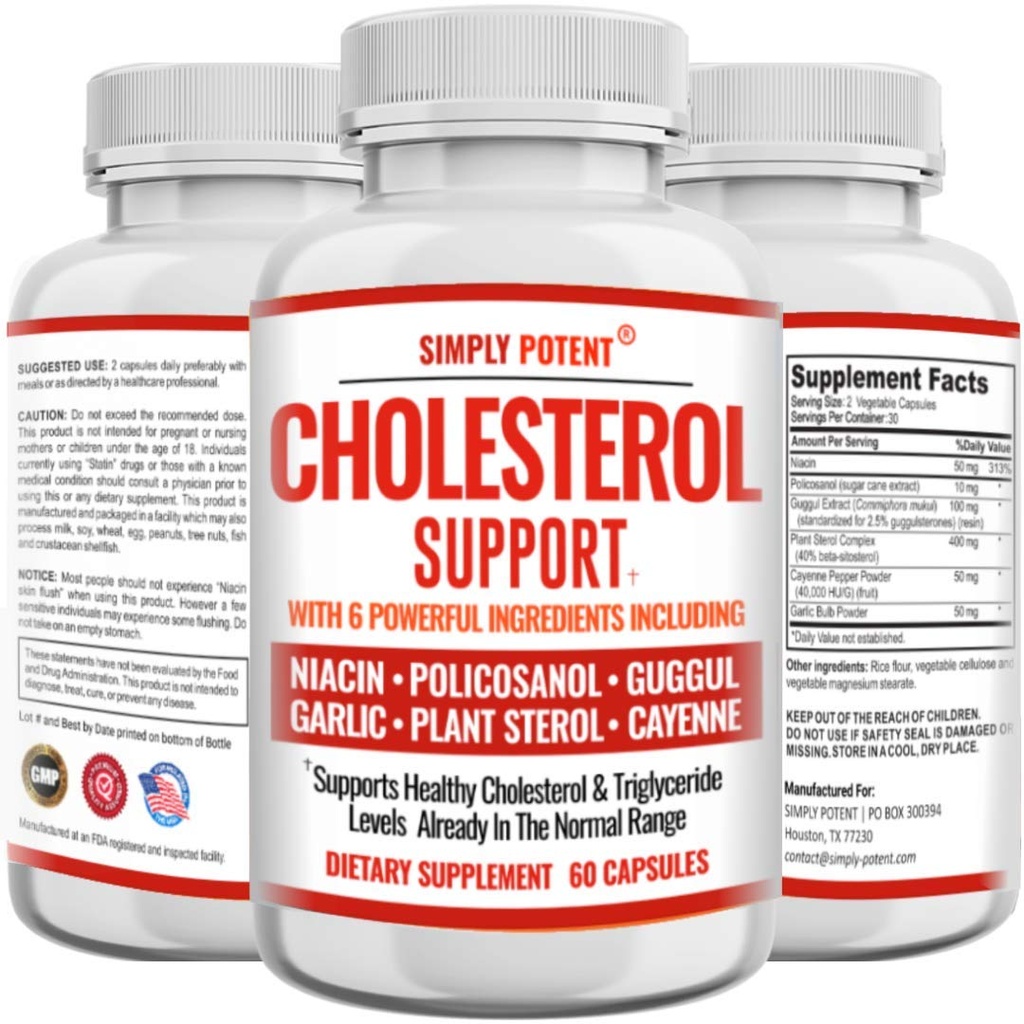 Cholesterol Lowering Suplement That Works, Support Lower High Cholesterol, Triglyceride, LDL & Raise HDL Alamiah, Heart Healthy Natural Capsules with Garlic, Plant Sterns, Niacin, Guggul, 60 Ct
