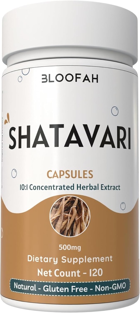Shatavari Capsules 500mg 124; konsentrasi 10: 1 Ekstraksi 124; Asparagus asparagus aspermous Root Herbal Suplement 12.4; Non-GMO, Gluten- Free, Tradisional Hermula Formula (120 Count (Paket 1)