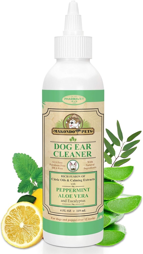 Solution Dog Ear Cleaner dengan Peppermint Aroma 124; yang alami ekstrak aids dalam Perawatan Anjing Ear Mites dengan memindahkan Wax, Buruh & Odor; Dog Ear Wash / Otic Cat Ear Craper 124; Puppy Ear Cleaner