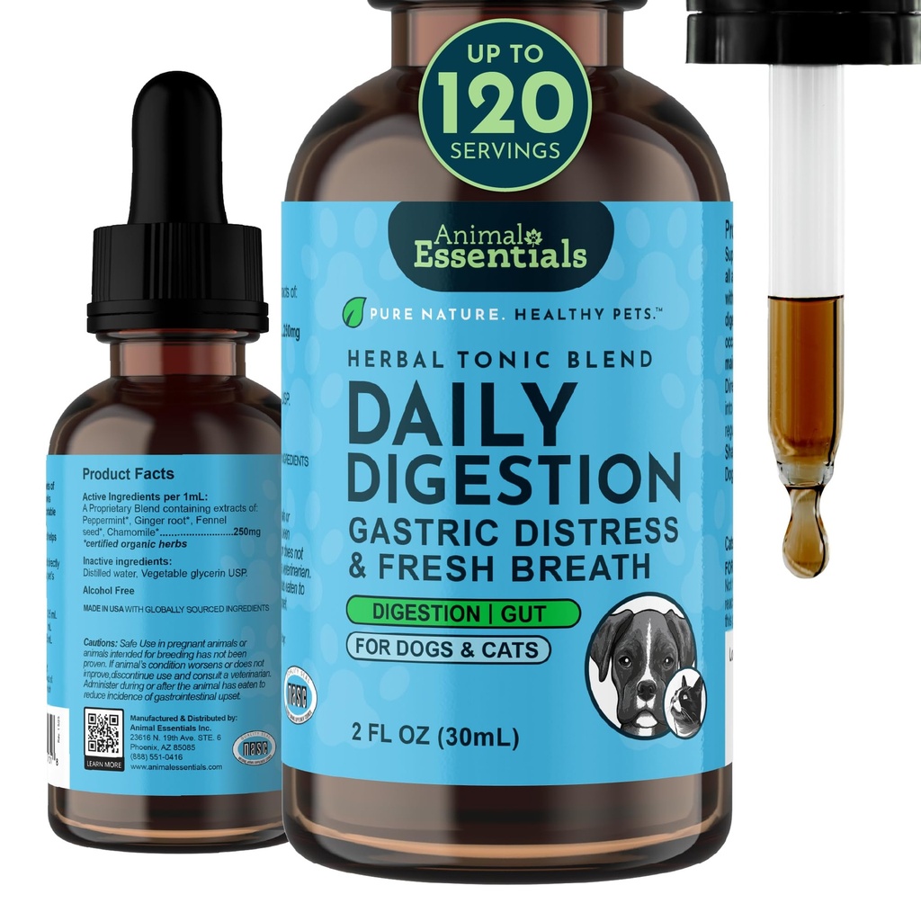 Pembagian Hari Esensial Hewan untuk Anjing & Kucing - Dukungan Digepsi, Breath Segar, Ginger Root, Fennel Seed Extract, Tambahan Cairan - 2 Fl Oz