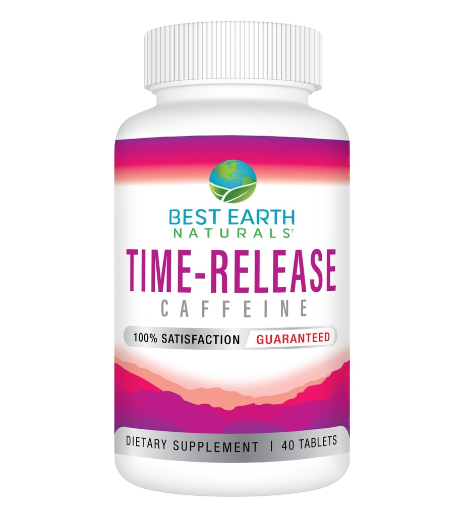 Kafein Pelepasan Bumi Terbaik dengan Kafein L- Tyrosine, Vitamin B6, Vitamin B12, Thiamin & More - Suplemen Energi untuk Perempuan dan Pria - 40 Cacah