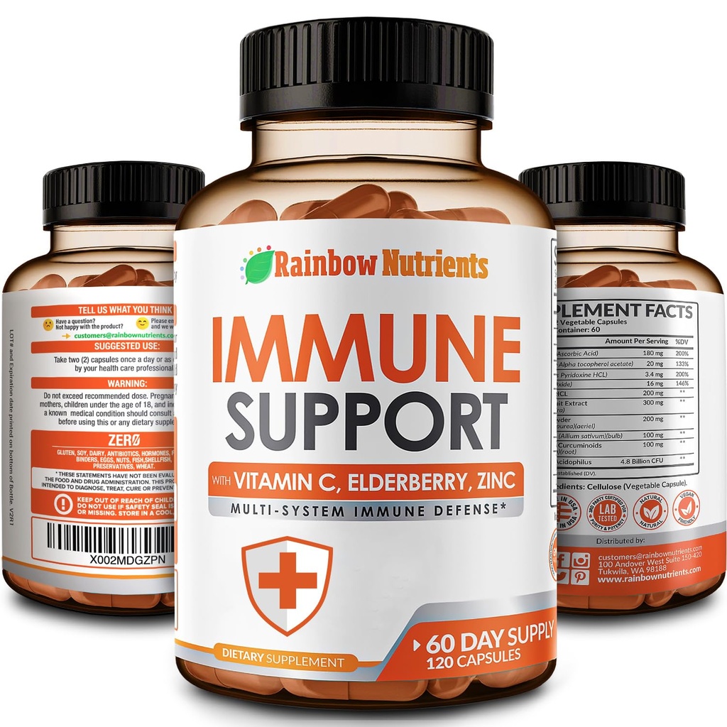 10 pada 1 Suplemen Dukungan Imune (Tanpa Penisian), 124; Vitamin C, Zinc, Elderberry, Echinacea, Turmeric, Progories 124; Imunity Booster Multi- System Ammune Pertahanan, Repiratory & Gut Kesehatan 124; 60 Hari Supply
