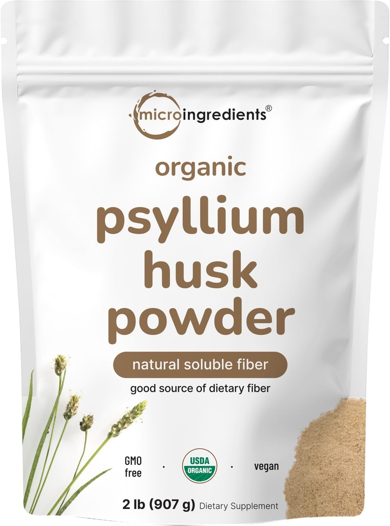 Mikro Ingredienations Organic Psyllium Husk Powder, 2lbs (32oz), 124; Suplemen Serbu Soluble Fiber Daily, 124; India Origin 124; Natural Pregories & Prograce 124; Pasokan Kesehatan Digetical 124; Non-GMO, Keto Friendly, Vegan