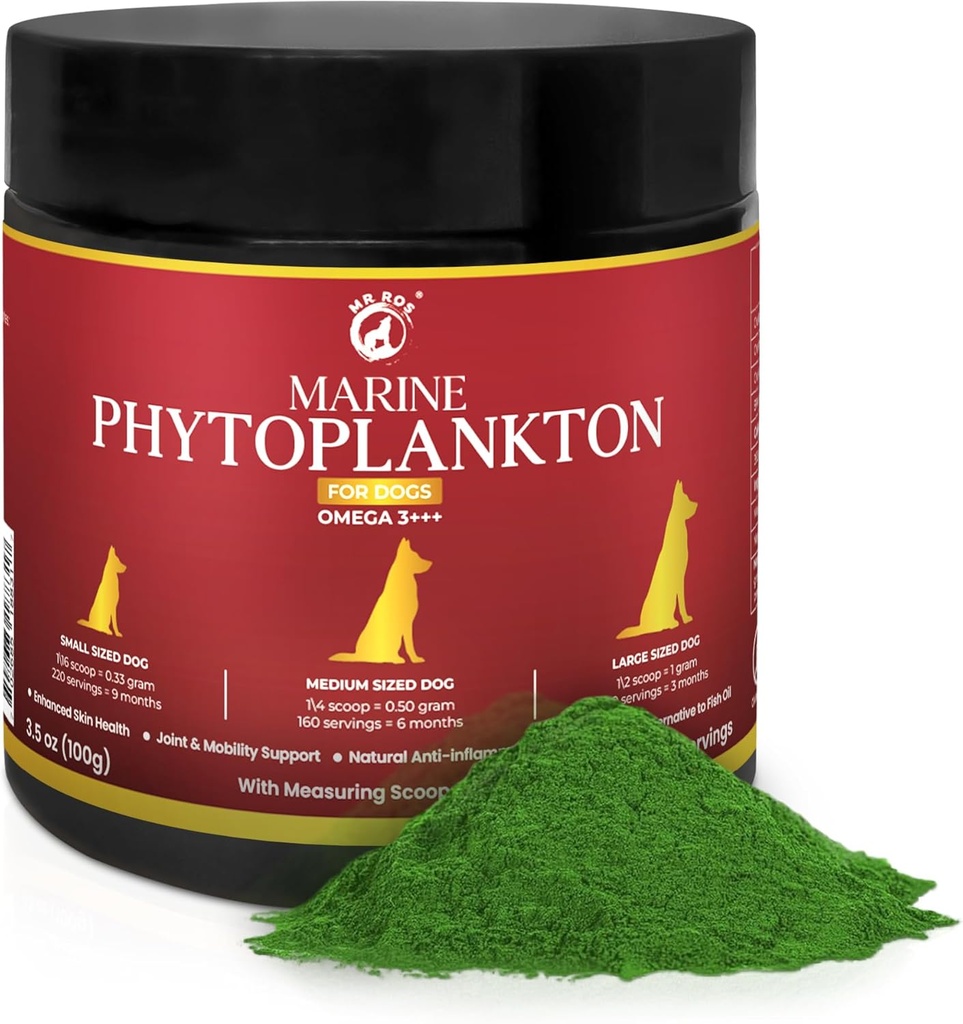 Marine Phytoplankton Powder for Dogs - Omega- 3 EPA, Vitamin & Antioksidants, Zinc & Minetal - Itchy Skin, Coat & Imune Supplemen Dukungan - Murni Mikrogae (3.5 oz / 100 g).
