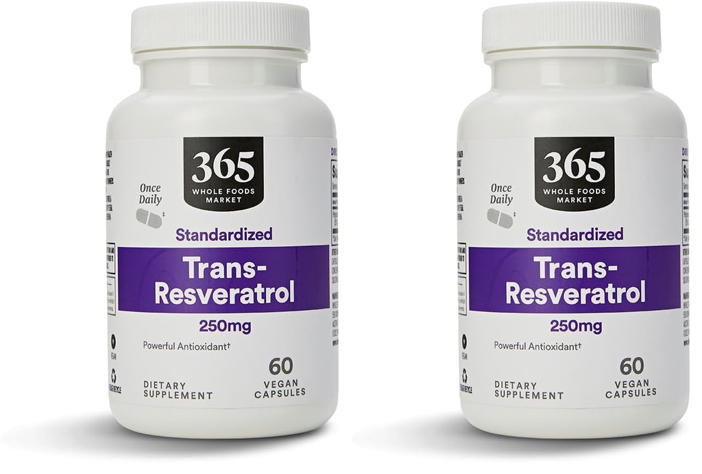 Whole Foods Market, Transresveratrol 250Mg, 60 Vegg Capsules (Paket 2)