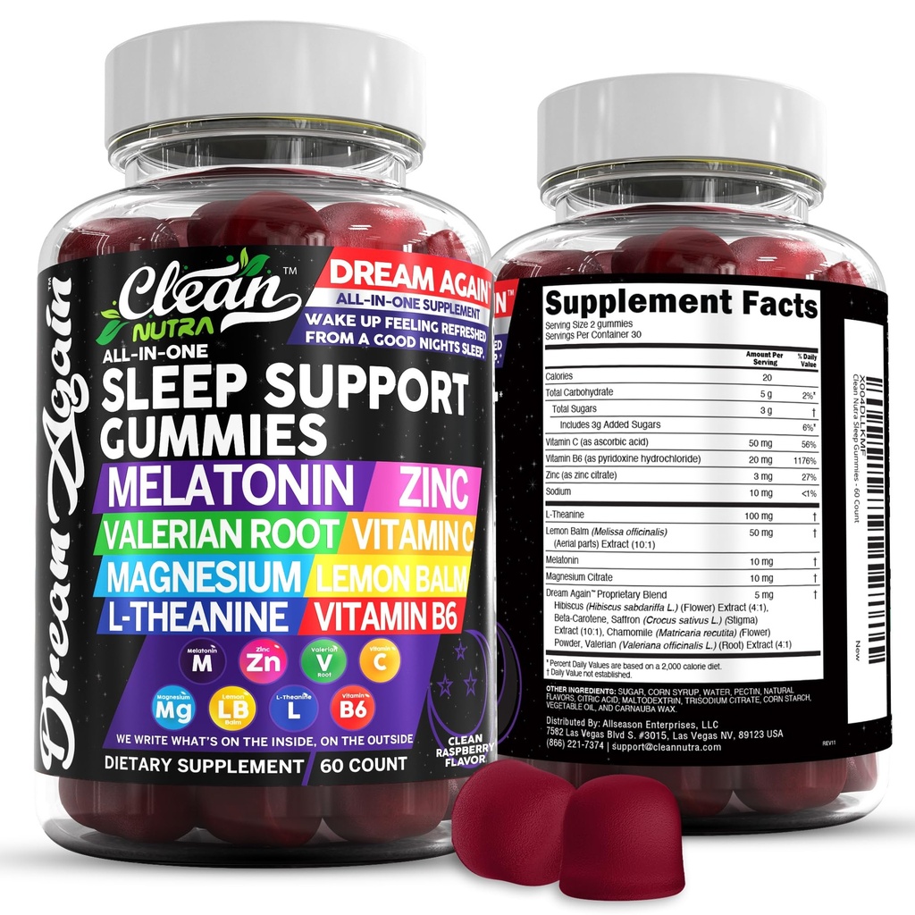 Bersihkan Nutra Melonatin Gummies 10mg Saffron 124; Sleep Aid Valerian Root L- Theanine Vitamin B6 C Lemon Magnesium Hibiscus Beta Carotene Saffron & Chamomile Retreat Support Raspberry Flavor