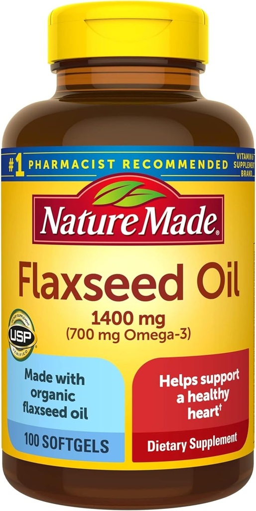 Alam Dibuat Organik Flaxseed Minyak 1.400 mg - Omega- 3-6-9 untuk Kesehatan Jantung - 300 Cacah (Paket 1)