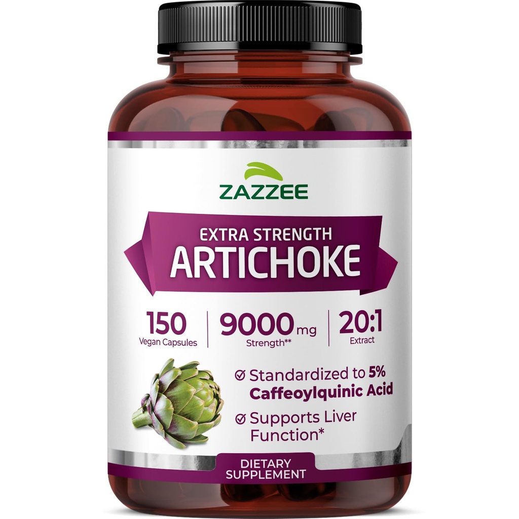 Zazzee Extra Power Artichoke 20: 1 Ekstraksi, 9000 mg Kekuatan, 5% Caffeoylquic Acid, 150 Vegan Capsules, 5 Bulan Supply, konsentrasi dan Standardized 20X Ekstrak, Non-GMO dan All- Natural