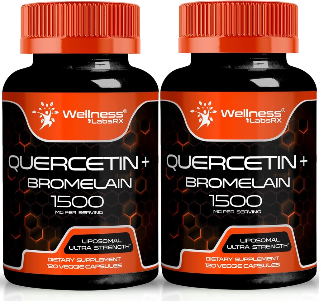 Quercetin dengan Tambahan Bromelain - 1500mg - Dukungan Imune dan Kasules Kesehatan Jantung untuk Pria dan Wanita, Suplemen Quercetin Membantu Sistem Repiratory Gabungan & Kesehatan - 120 Count (2 Pack)