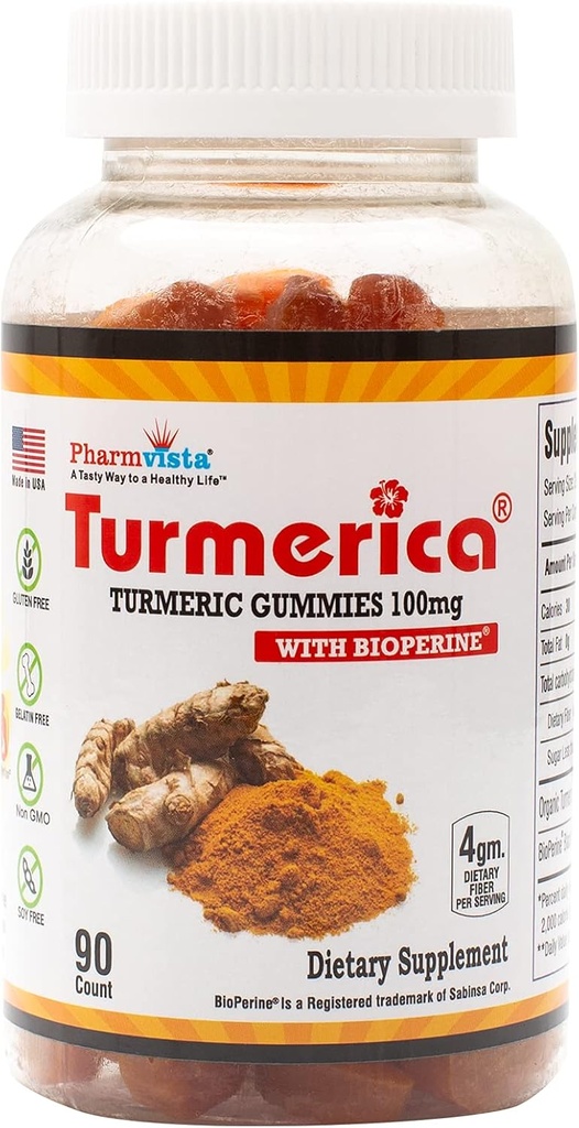 Turmeric Curcumin Gummies 100mg dengan BioPerine Black Pepper untuk Enhanced Absorpsi, 90 Count, dibuat di Amerika Serikat