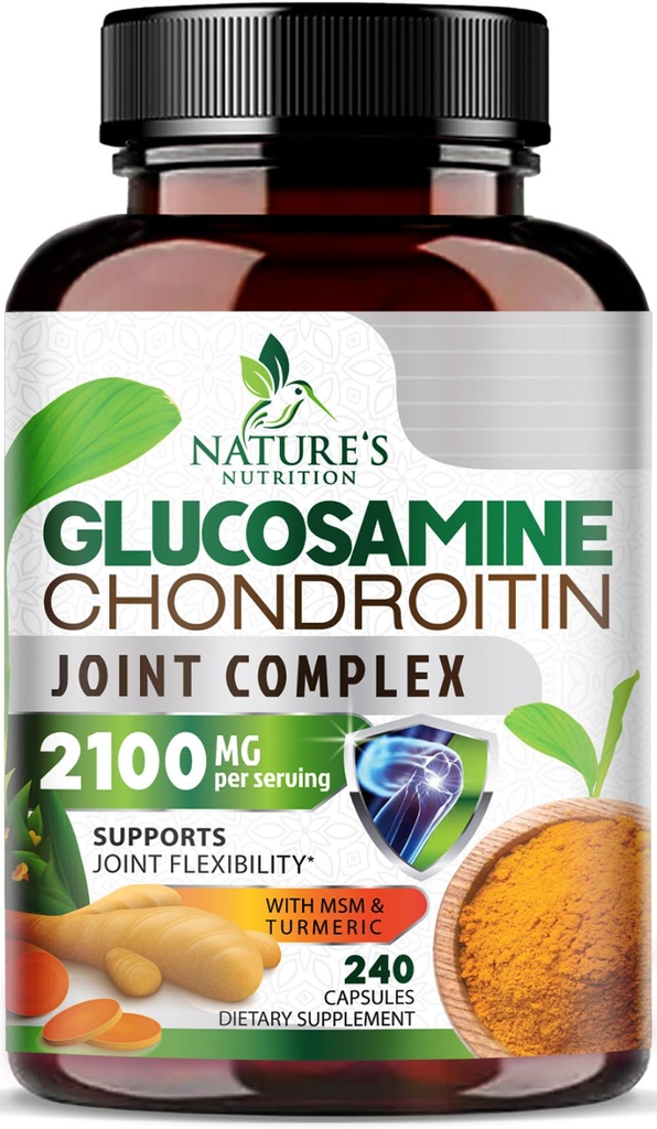 Glucosamin Chondroitin MS2100mg Kompleks - Gabungan Dukungan untuk Mobility & Comfort Untuk Pria dan Wanita dengan Turmeric & Boswellia, Suplemen Glucosamin Triple Kekuatan - 240 Kapsul