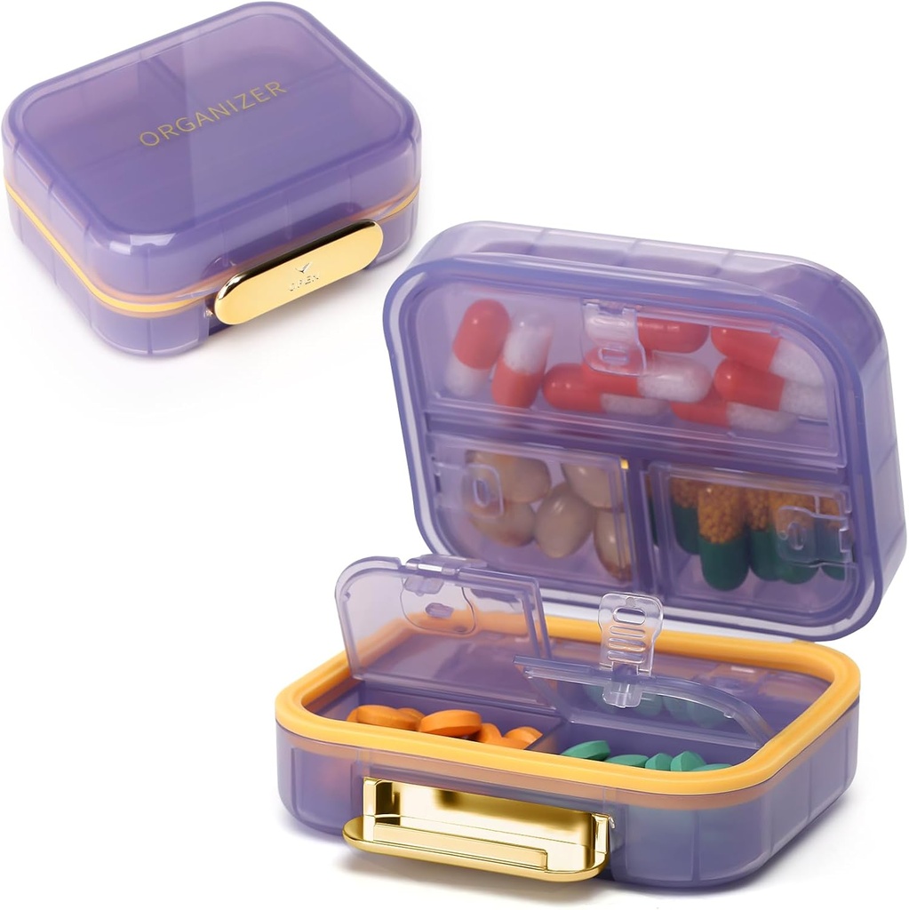 Toplive 7 Kompartemen Portable Pill Organizer Travel Pill Organizer, MoiviviceProvidence Small Cill Pill Daily Pill Container Box for Fish Oil Vitamin, Purple