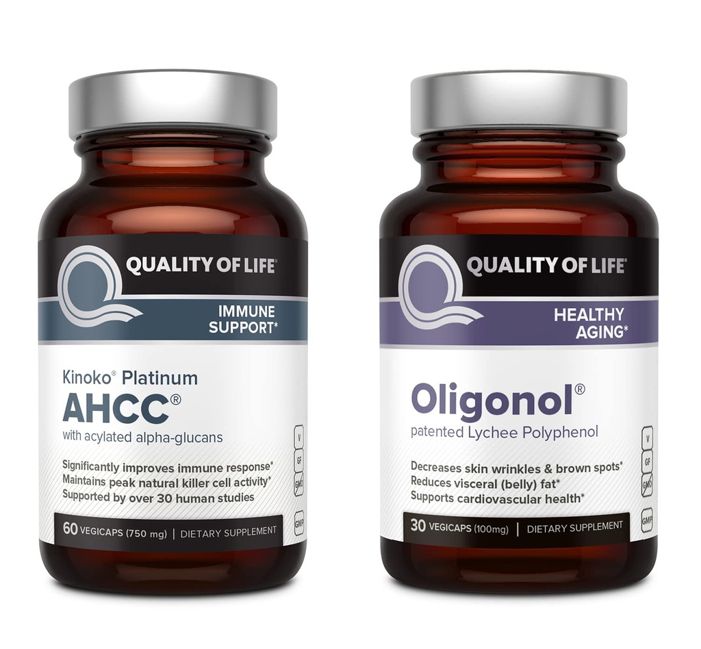 Kualitas Hidup Kinoko Platinum AHCC 750 mg dan Oligonol Lychee Extract - untuk Dukungan Imune, Penuaan Sehat