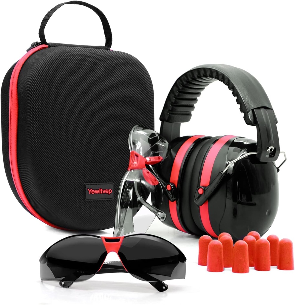 Yewlvep Shooting Ear Protection Gun Range Ear Protection with Earmuffs, Gun Safety Glasses, Earplugs, Hard Storage Case