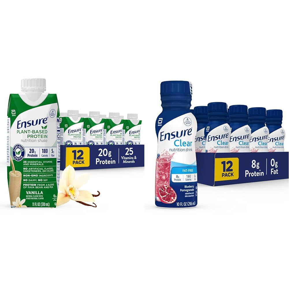 Pastikan 100% Plant - Berbasis Vegan Protein Nutrition Shakes dengan 20g Fava Bean dan Pea Protein, Vanilla & Ensure Liquid Clear Nutrition Minum, 0g lemak, 8g protein, Blueberry Pparaciate, 10 Fl Oz