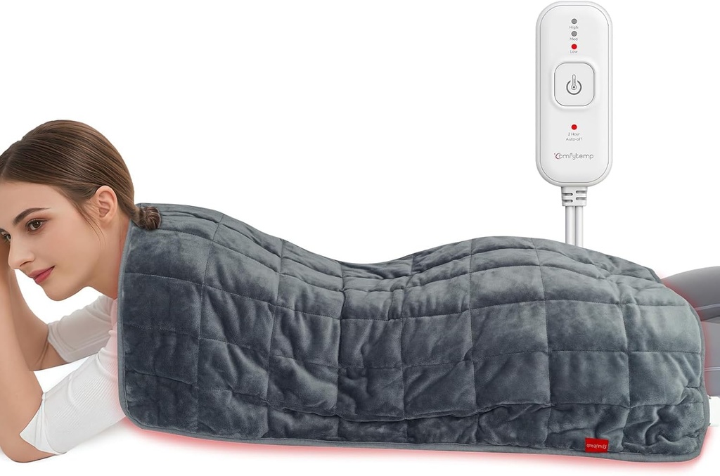 Comfytemp Weighted Heating Pad 17 "× 33" for Back & Cramps, Extra Electric Heat Pad, Birth Days Gifts for Mom Women Dad, Full Body Heated Pad, Deeper Muscle & Pain Relief