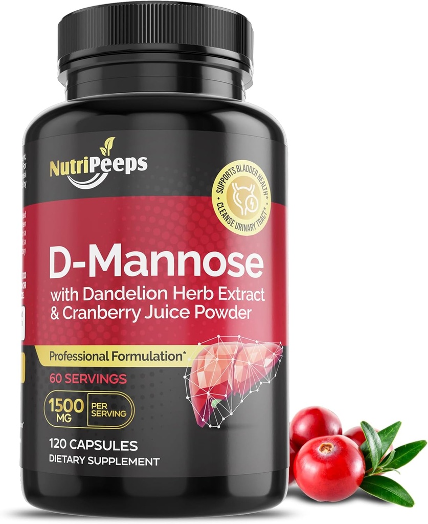 D-Mannose 1500mg, 120 Capsules dengan Danddelion Herb dan Cranberry Extracts, CIeanse CIeanse UTI Natural untuk Dukungan, Flushing dan Detoxing of Ipurities, untuk Pria dan Perempuan.