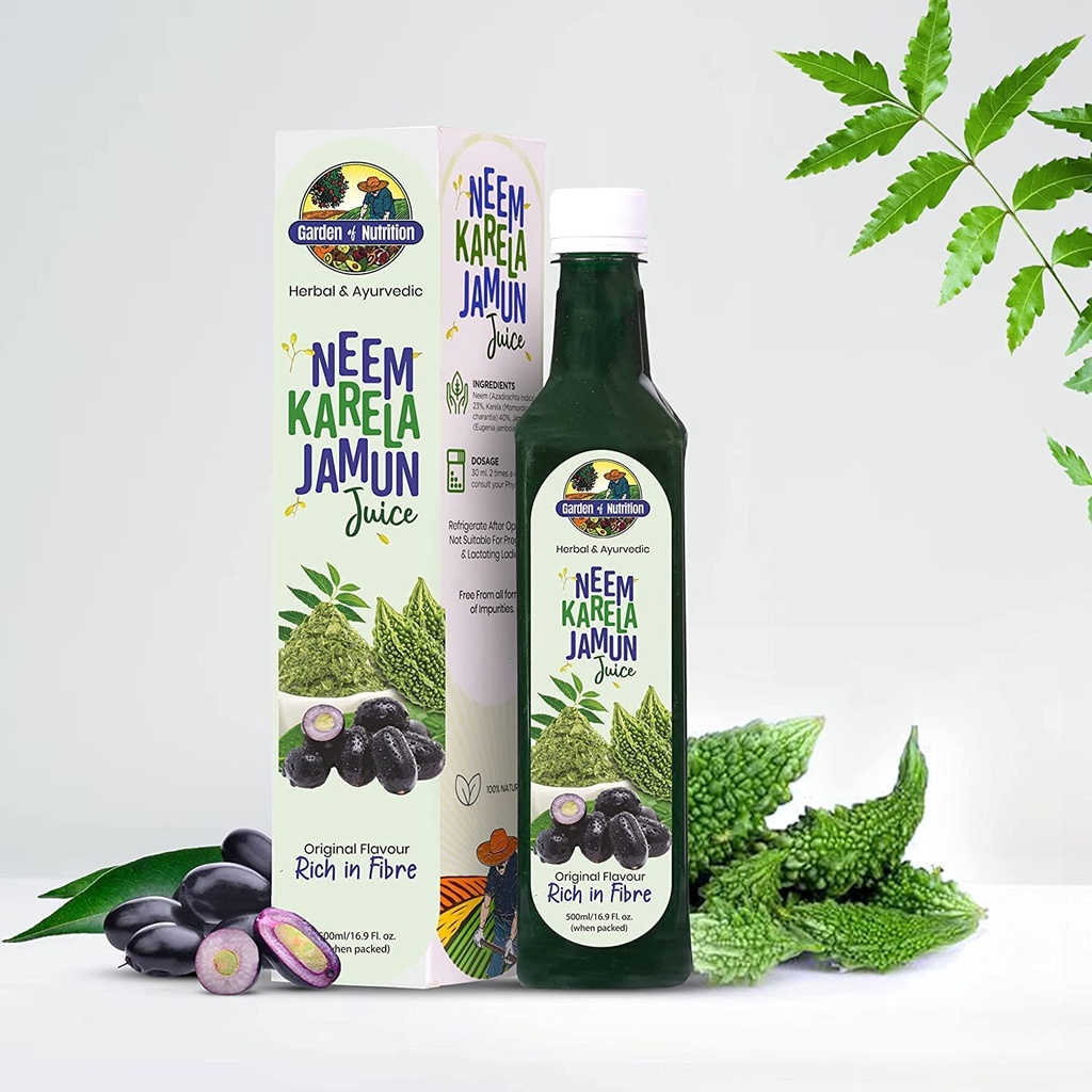 GARDEN OF NUTRITISI Herbal dan Ayurvedic Neem Karela Jamun Juice 124; Asli Flavour 124; Kaya dalam Fiber 124; 100% Jus Herbal Murni (500ml) Paket 1