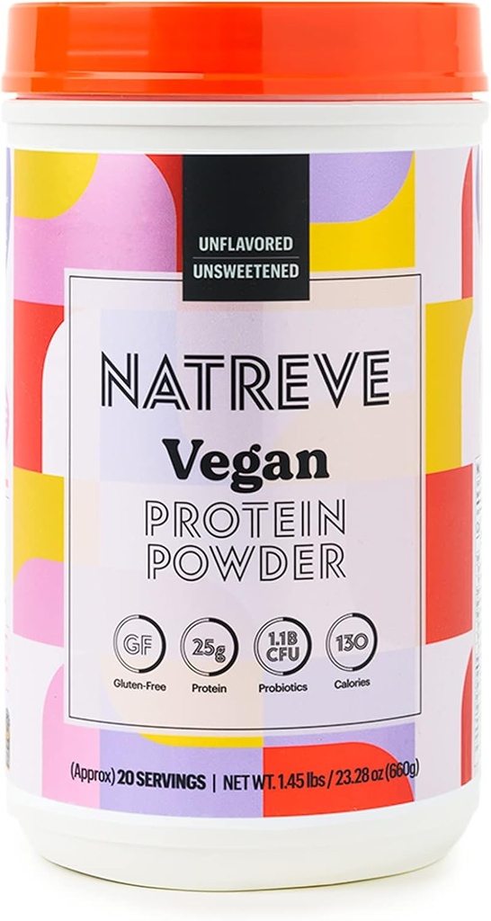 Natreve Vegan Protein Powder - 25g Tanaman Based Protein Powder dengan Prograine dan Acids Amino - Gluten Free & Unflamited, 20 Servis
