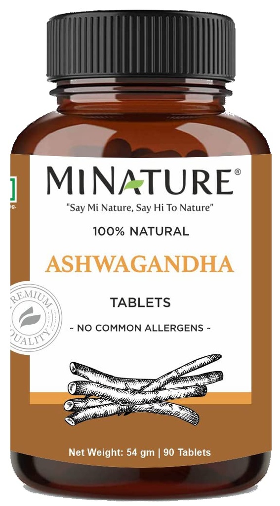 Ashwagandha Tablets- 90 tablet, 1000 mg oleh mi Nature 14; 45 Hari Supply 124; 100% Ashwagandha Alam 124; Vegan 124; dari India