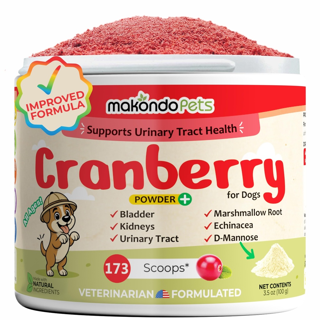 Cranberry for Dogs in Powder - Urinary Trakte Health, Dog UTI, Bladder Dups, Bladder Stones, Incontinuence Supplemen - Bacon Flavor (100 Scoops)