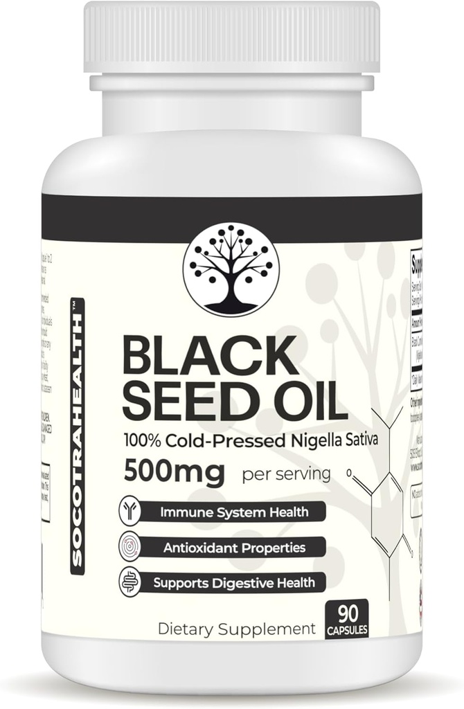 Minyak Benih Hitam - 100% Cold- Tertekan Hitam Cumin Nigella Sativa - Antioksidan, Imune dan Digetical System Dukungan - Non-GMO, Gluten Bebas - 500 mg per Serving - 90 Vegan Capsules